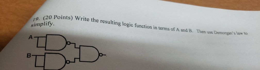  19. (20 Points) Write the simplify. the resulting logic function in