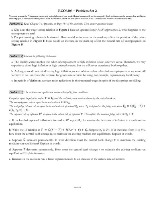  ECO3203 - Problem Set 2 You must answer the Problems en
