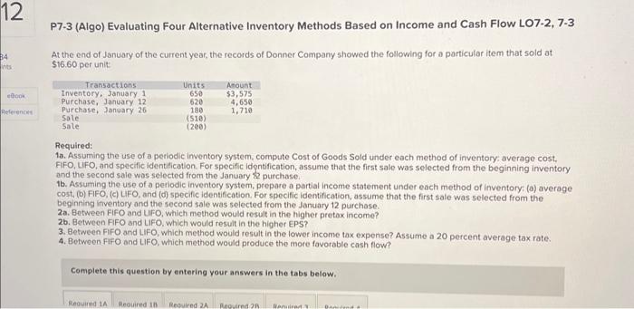  P7.3 (Algo) Evaluating Four Alternative Inventory Methods Based on Income and