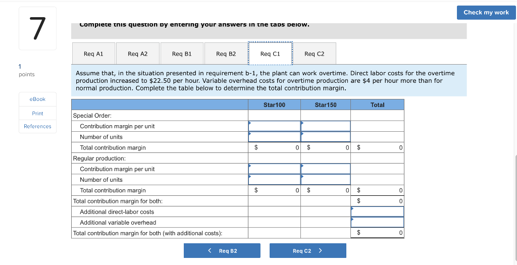 points Star100 Star150 $ 58 68 Direct labor Variable overhead 24 30