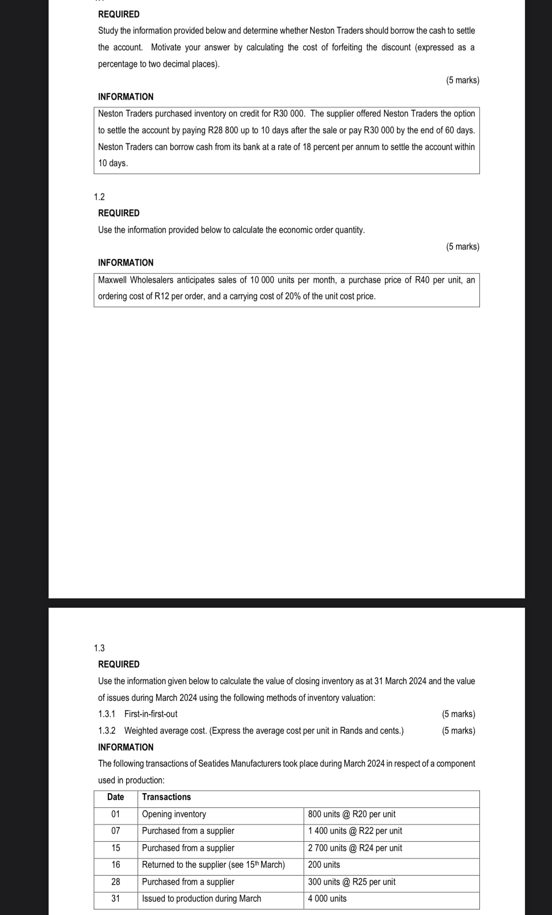  REQUIRED Study the information provided below and determine whether Neston Traders
