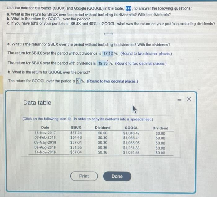 please solve for B and C Use the data for Starbucks (SBUX)