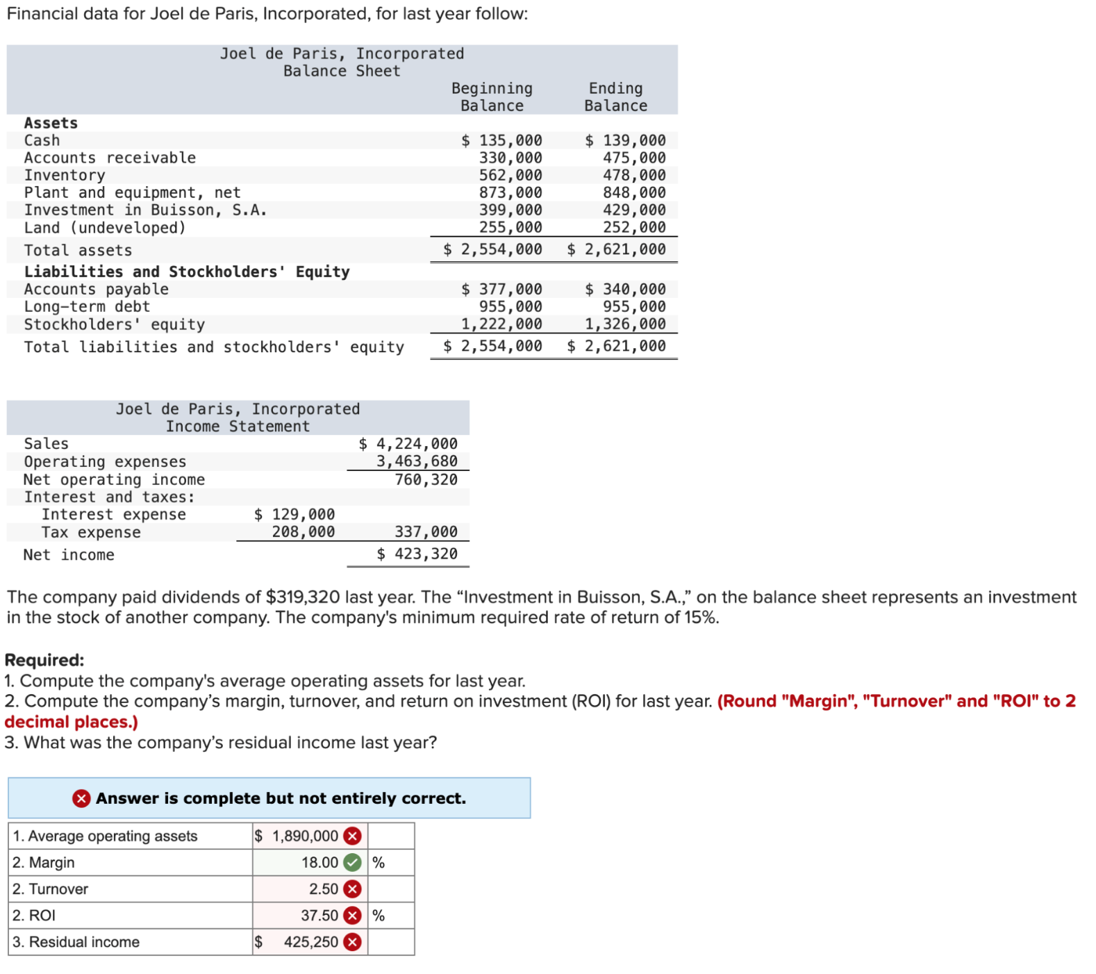  Required: Compute the company's average operating assets for last year. Compute