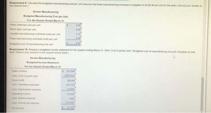 posted but they are incorrect Devon Manufacturing is preparing ito master budget