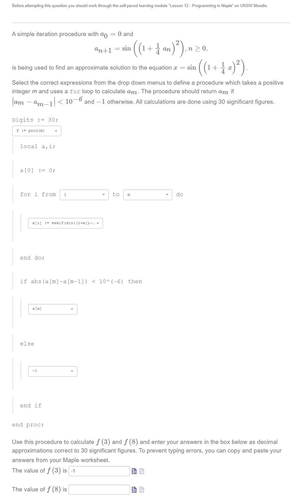  solve these three question, A simple iteration procedure with a0=0 and