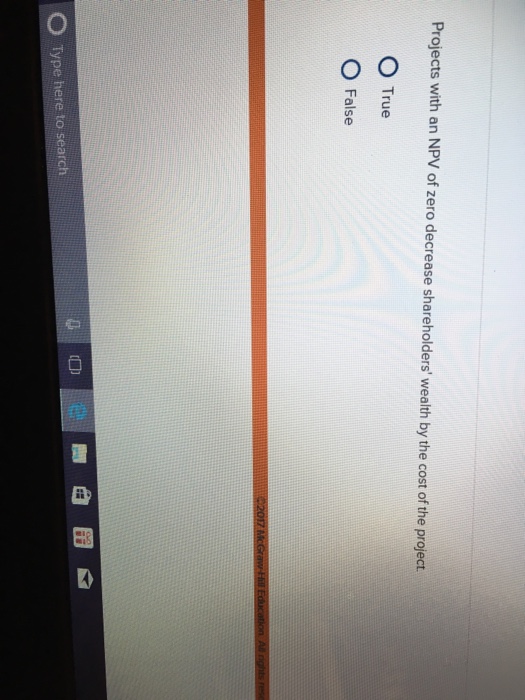  Projects with an NPV of zero decrease shareholders' wealth by the