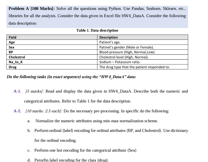  A-3.[10 marks: 2.5 each]: a. Split the dataset into training and