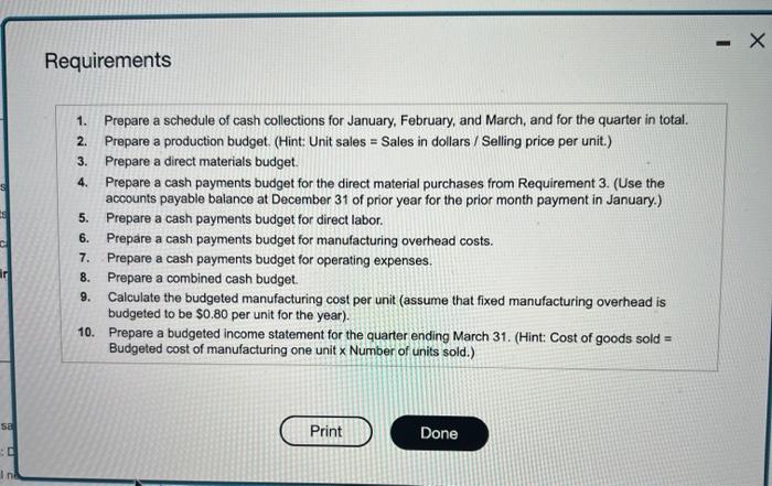 quarter of the upcoming year. The following data pertain to Darley Manufacturing's