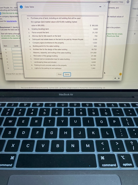  Question Help o Data Table vements, and View ont Royal, Inc.,