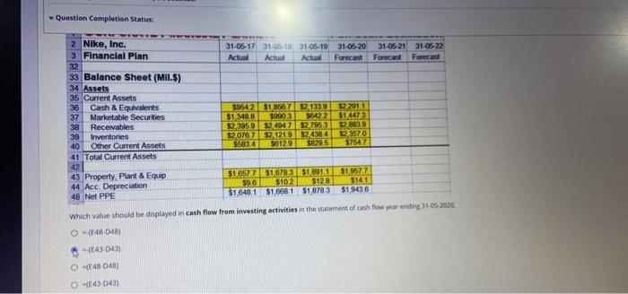  Question Completion Status: +(E48D2) (F43D43) (E48O+8) ([43.043)