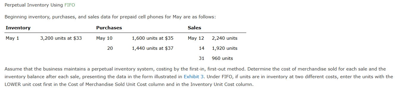  Perpetual Inventory Using FIFO Beginning inventory, purchases, and sales data for