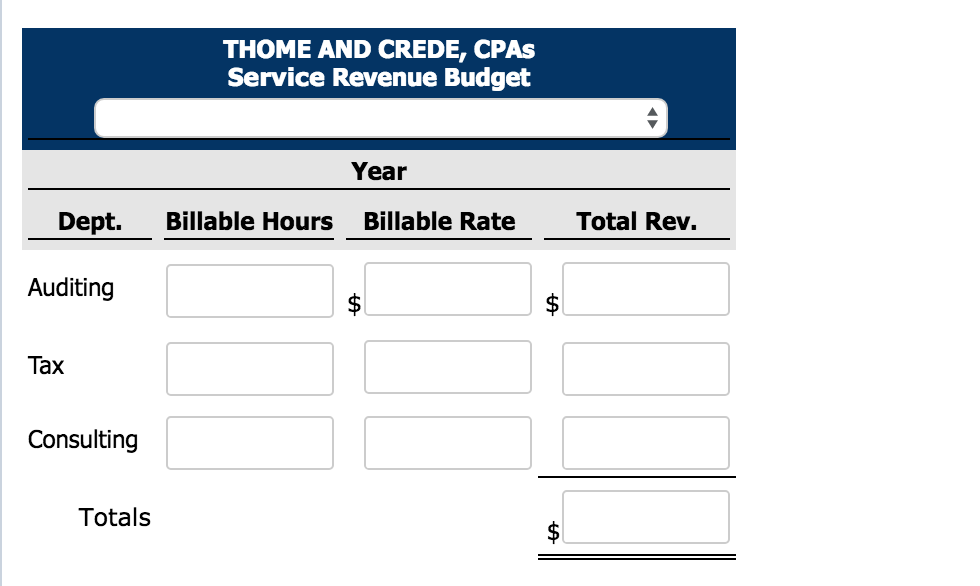 into three departments: auditing, tax, and consulting. Billable hours for each department,