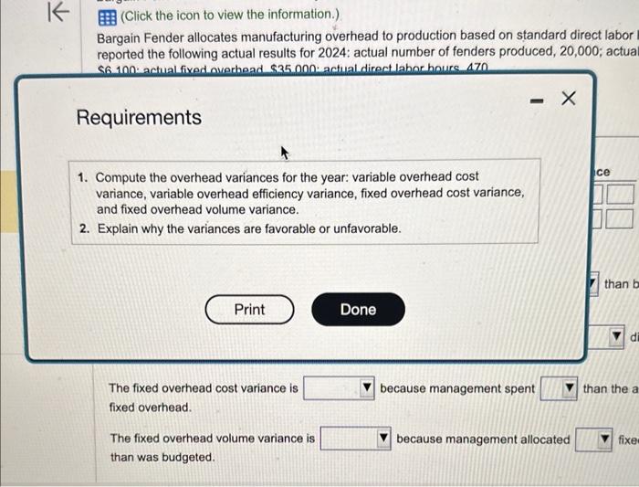 uses a standard cost system and provide the following information: E:: (Click