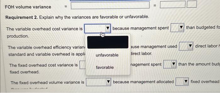 production based on standard direct lab Data table d cost varianc riance.