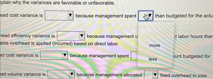 ad formulas, c vorable (F) or = actual cost; verhead.) cost and