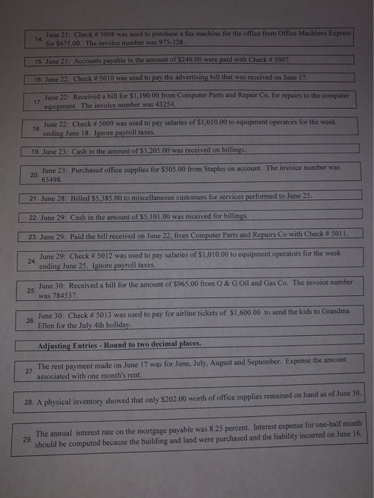 if there was a filled out answer! Transaction Description of transaction June