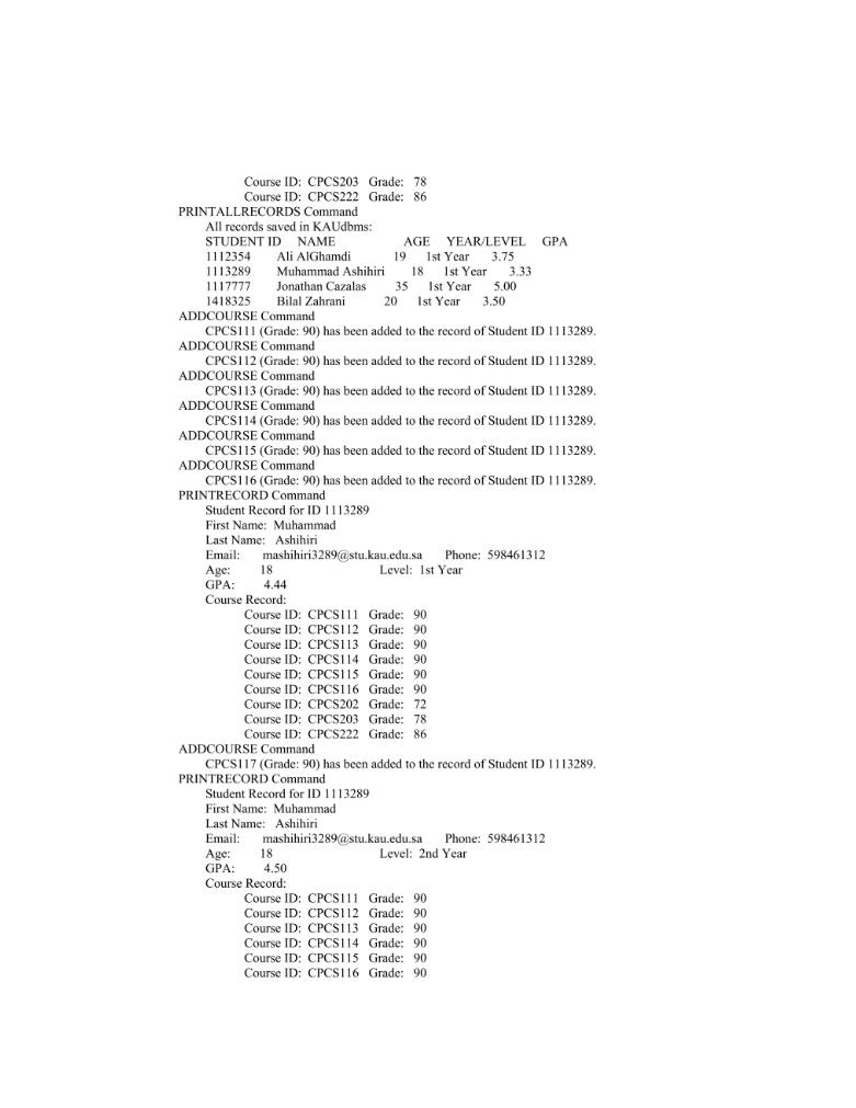 cachstudent record should also have a list of the courses they have
