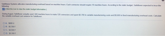  Saleflower Systems allocates manufacturing overhead based on machine hours. Each connector