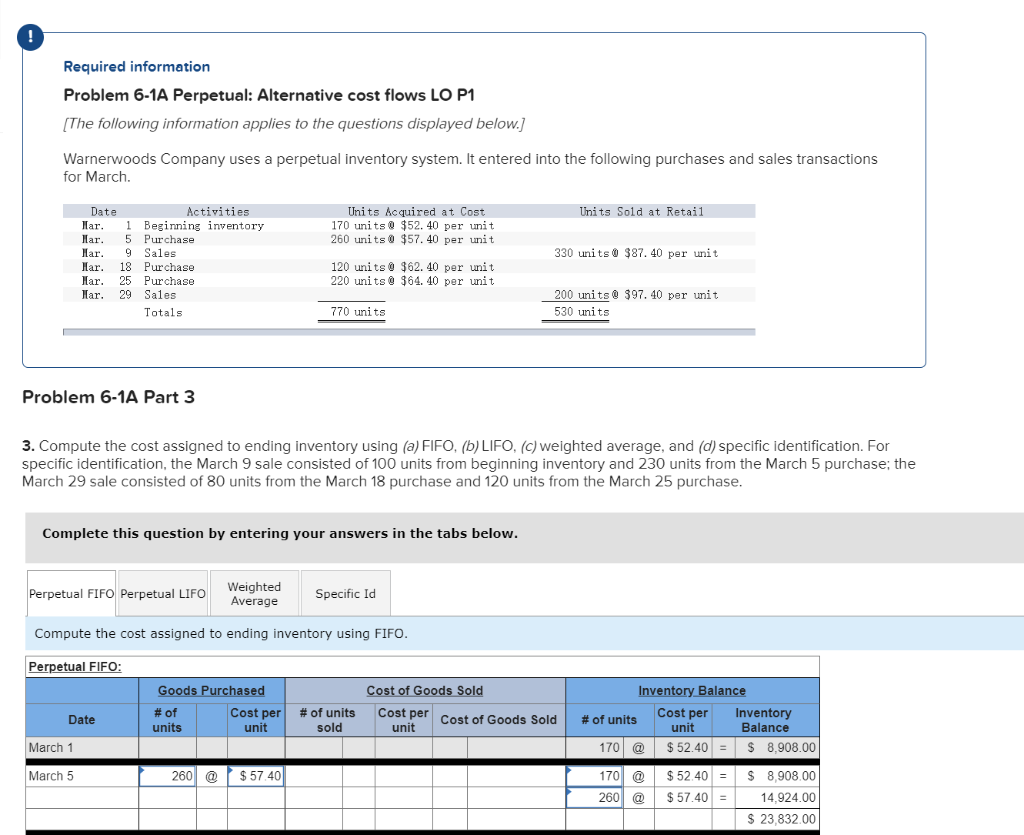  Required information Problem 6-1A Perpetual: Alternative cost flows LO P1 The