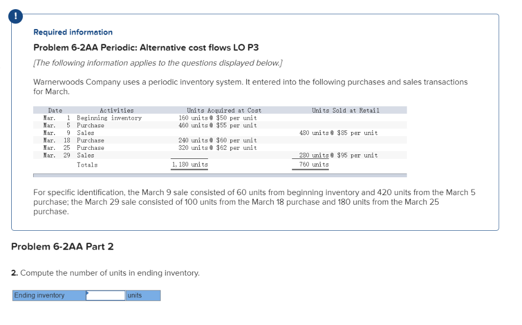 29 Sales Totals 120 units $62.40 per unit 220 units 364.40 per
