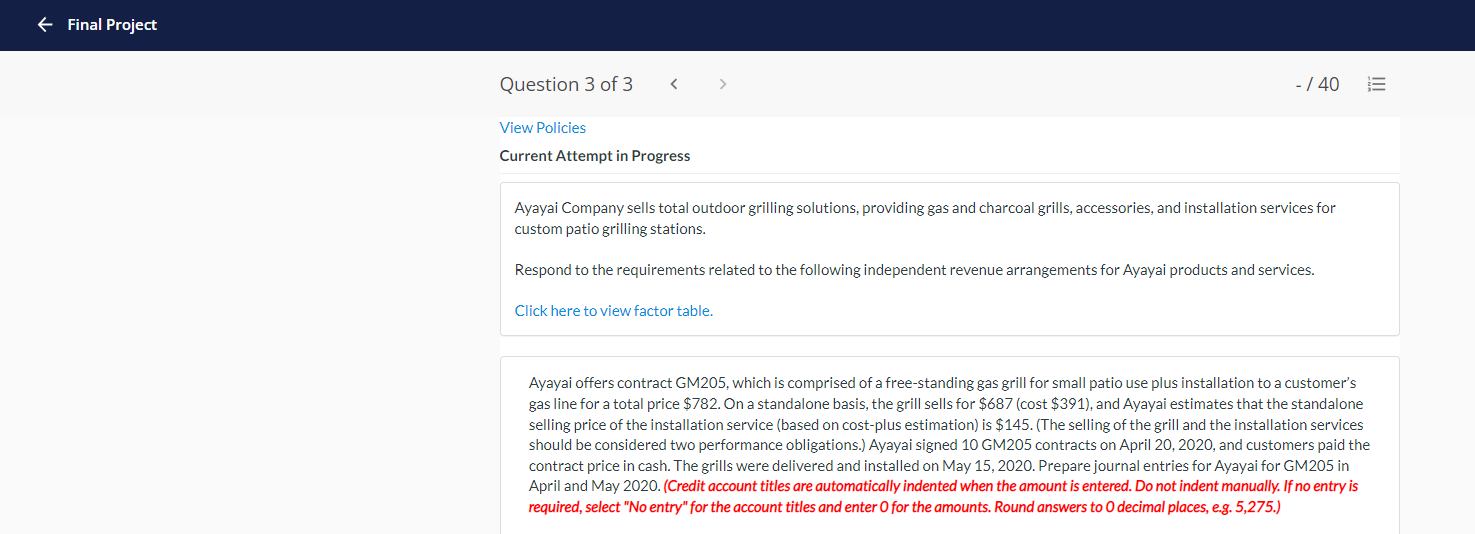  f Final Project Question 3 of 3 - / 40 III