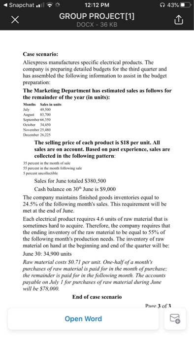 specific electrical products. The company is preparing detailed budgets for the third