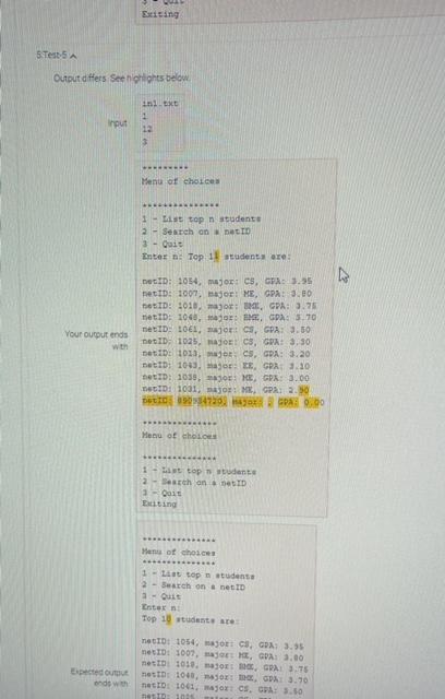 Arrayg sorted by GPA: \begin{tabular}{|r|rrrrrrrr} \hline Your output does not & index