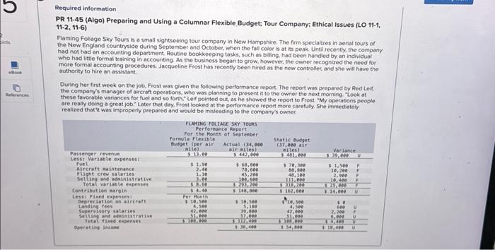  Required information PR 11-45 (Algo) Preparing and Using a Columnar Flexible