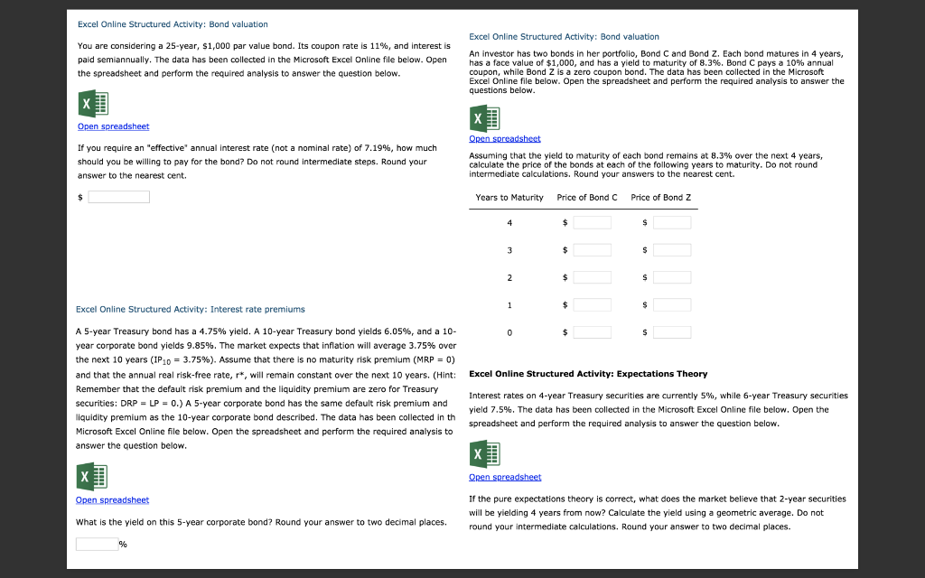 Excel Online Structured Activity: Bond valuation Excel Online Structured Activity: Bond