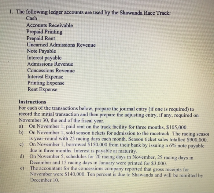 a, b, c, d, and e 1. The following ledger accounts are