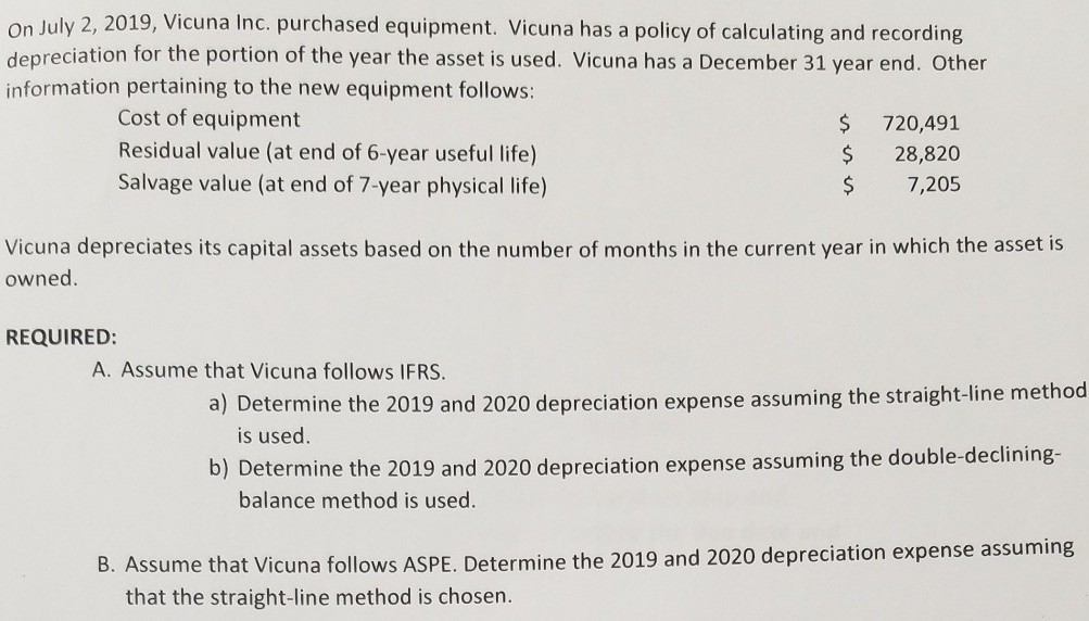 please full calculation and explanation On July 2, 2019, Vicuna Inc.