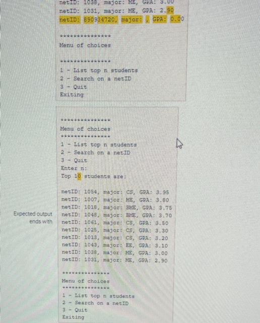 const double GPA[], int sortedNetID[], string sortedMajor[], double sortedGPA[],const int cnt); void