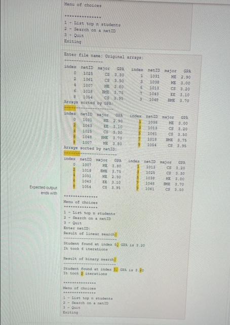 string sortedMajor[], double sortedGPA[], const int cnt); void displayArray(const int netID[], const