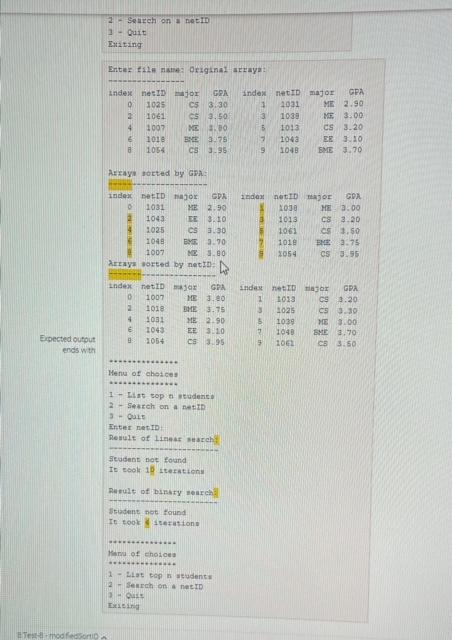 menu(); int linearSearchID(int arr[], int numElements, int value, int &nIter); int binarySearchID(int