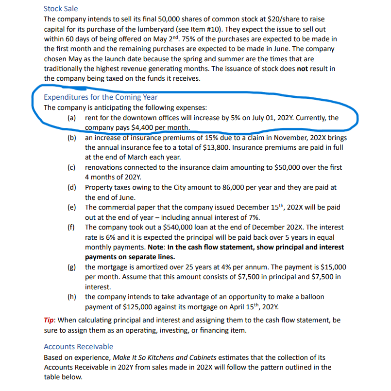 Using the information circled in the below image, solve for the Rent