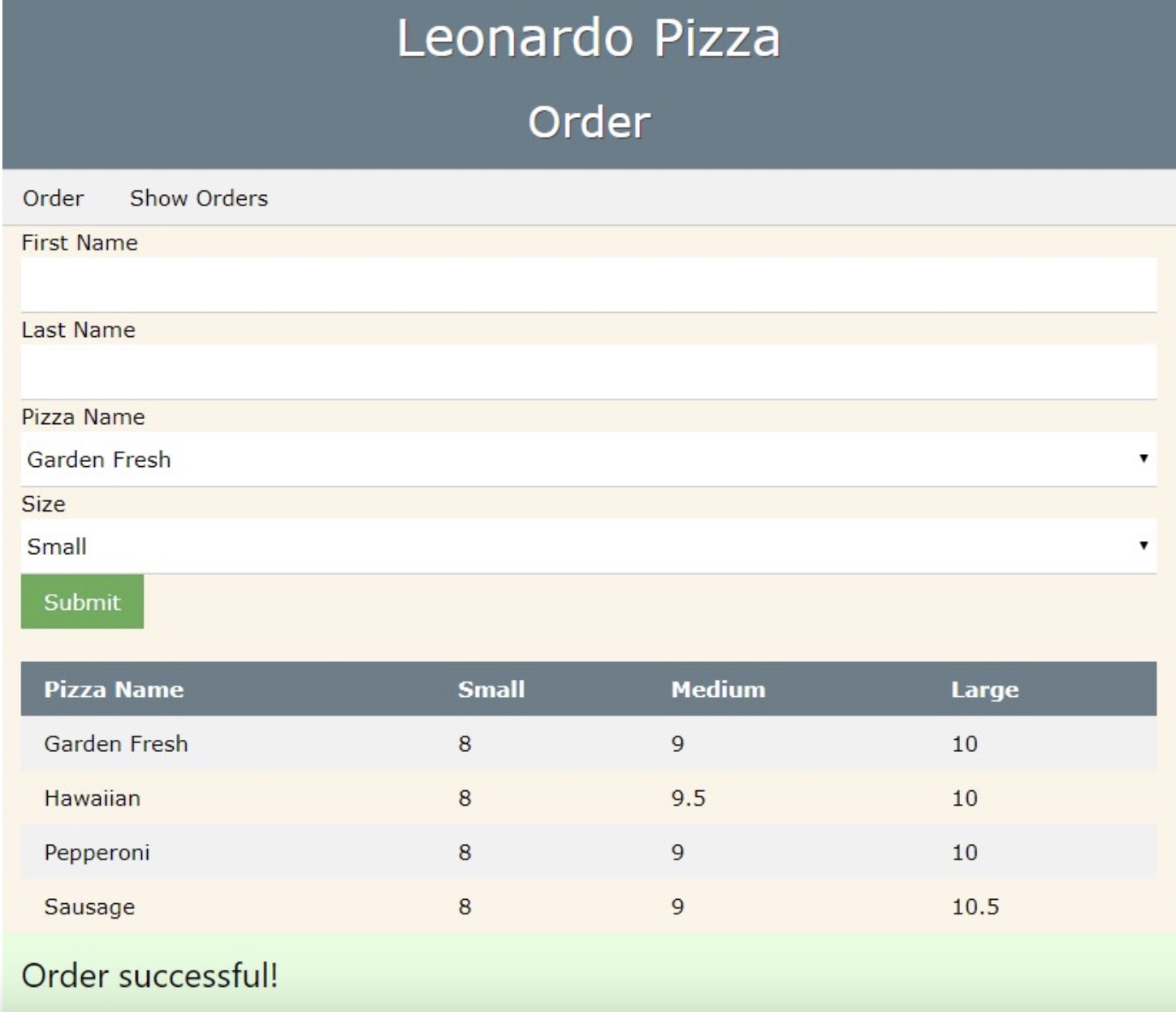  Create a website called Leonardo Pizza. You are required to use