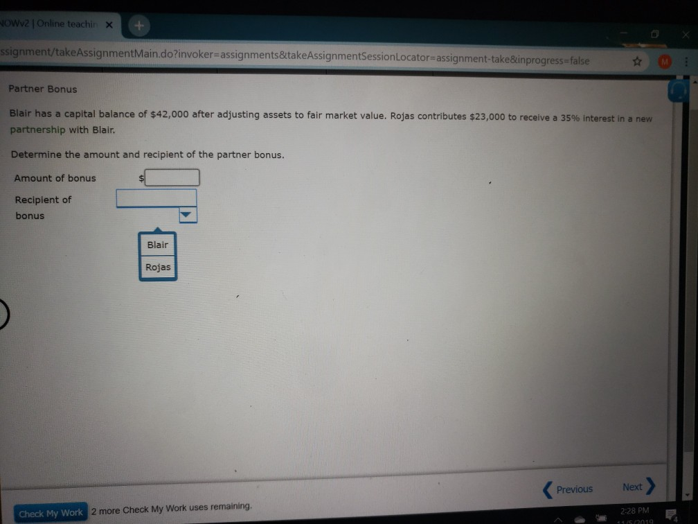 NOWV2 Online teachinx ssignment/takeAssignment Main.do?invoker=assignments&take AssignmentSessionLocator=assignment-take&inprogress false M Partner Bonus Blair