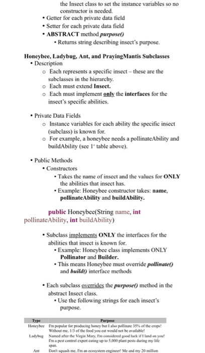 listed in the table with a Y. Type Pollinator Builder Predator Decomposer