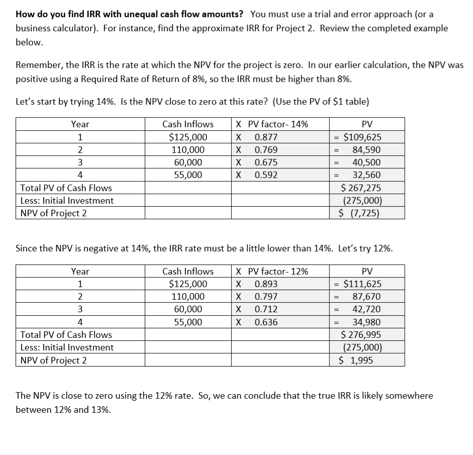 Net Present Value for Project 2? See circle on printed exercise. If