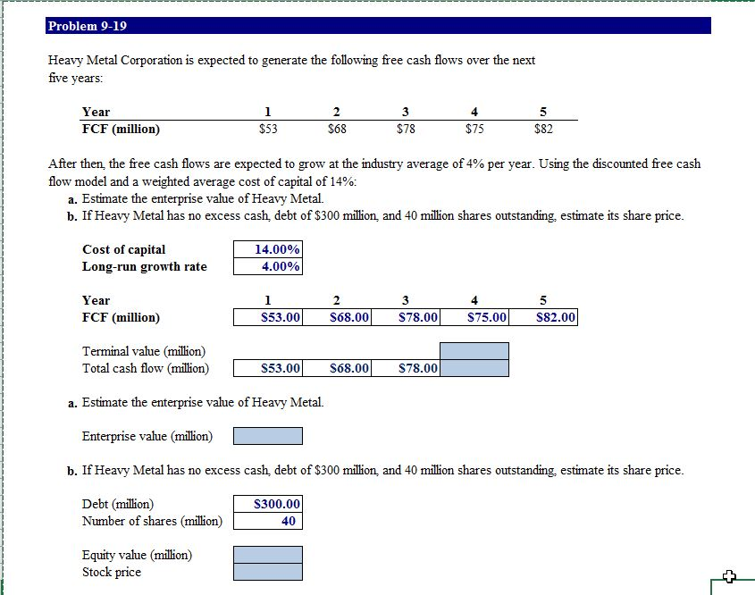 Please include Excel formula: Heavy Metal Corporation is expected to generate the