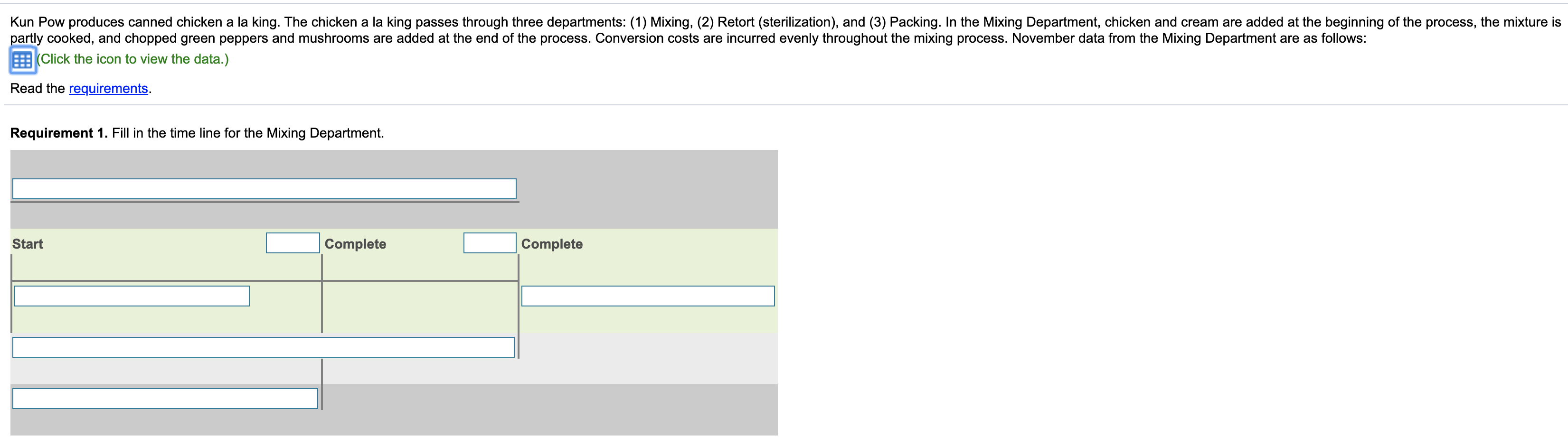 production. .. Completed and transferred out to Retort in November .............. Ending