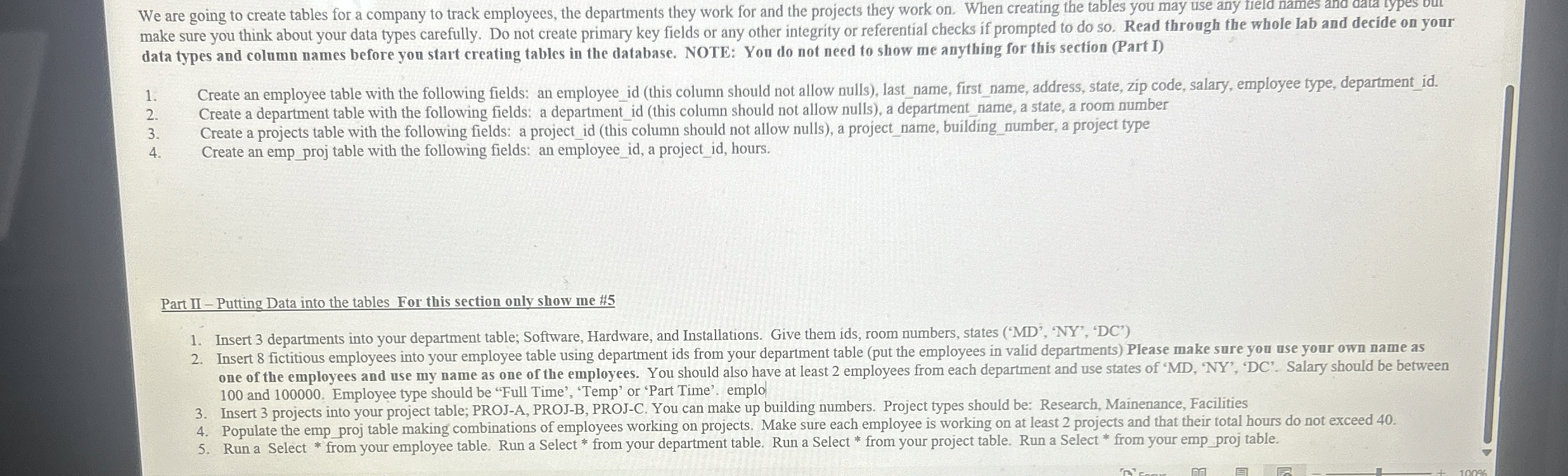  SQL Oracle help: We are going to create tables for a