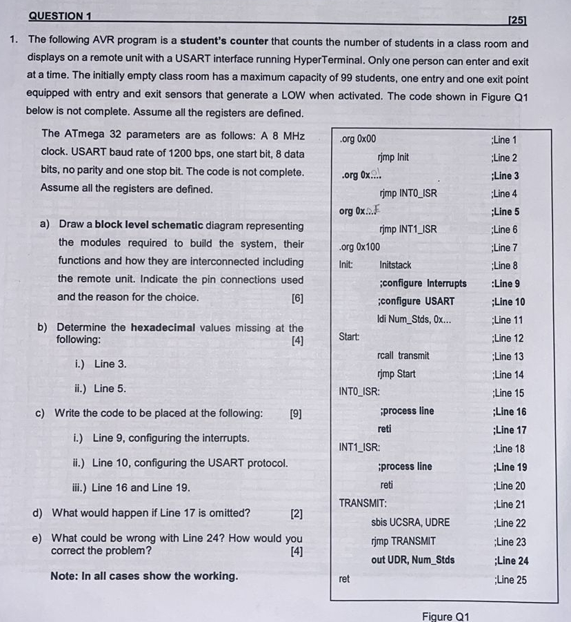  QUESTION 1 [25] The following AVR program is a student's counter