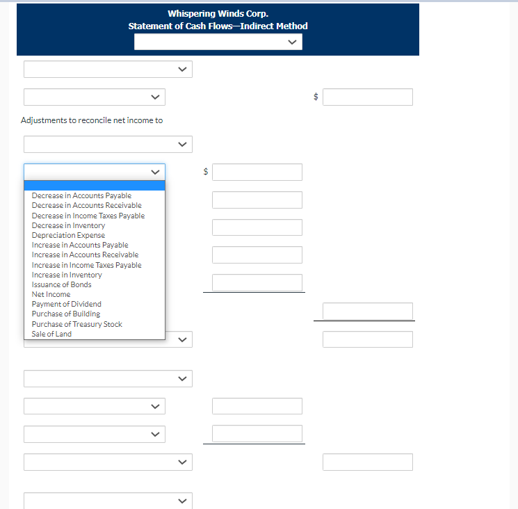 or in parenthesis e.g. (15.000).) Prepare a statement of cash flows using