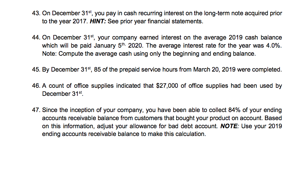 adjusting journal entry with the related transaction/event. Show your work if the