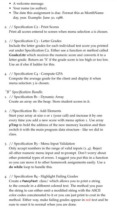 I WILL UPLOAD PICTURE OF SPECIFICATION. THE PROGRAM SHOULD BE IN C++.
