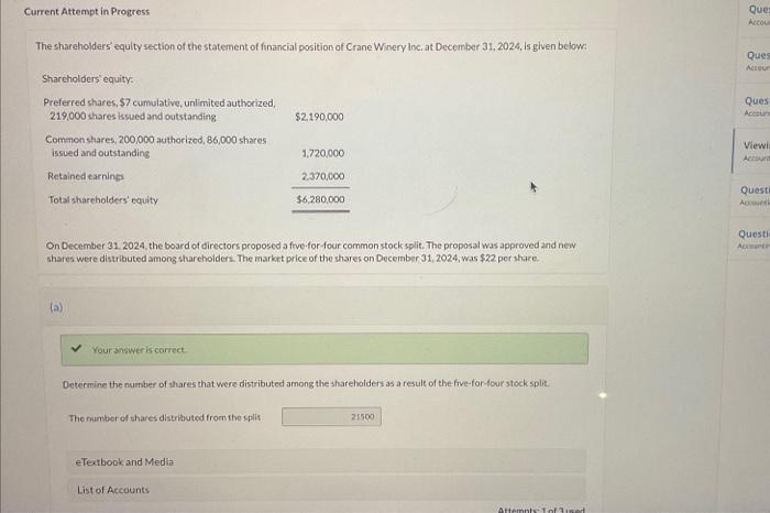  Current Attempt in Progress The shareholders' equity section of the statement