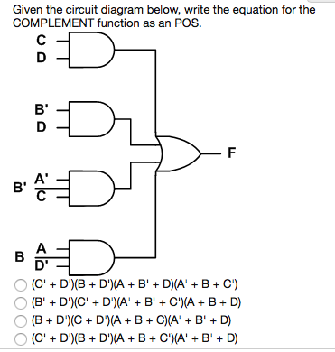 Given the circuit diagram below, write the equation for the COMPLEMENT