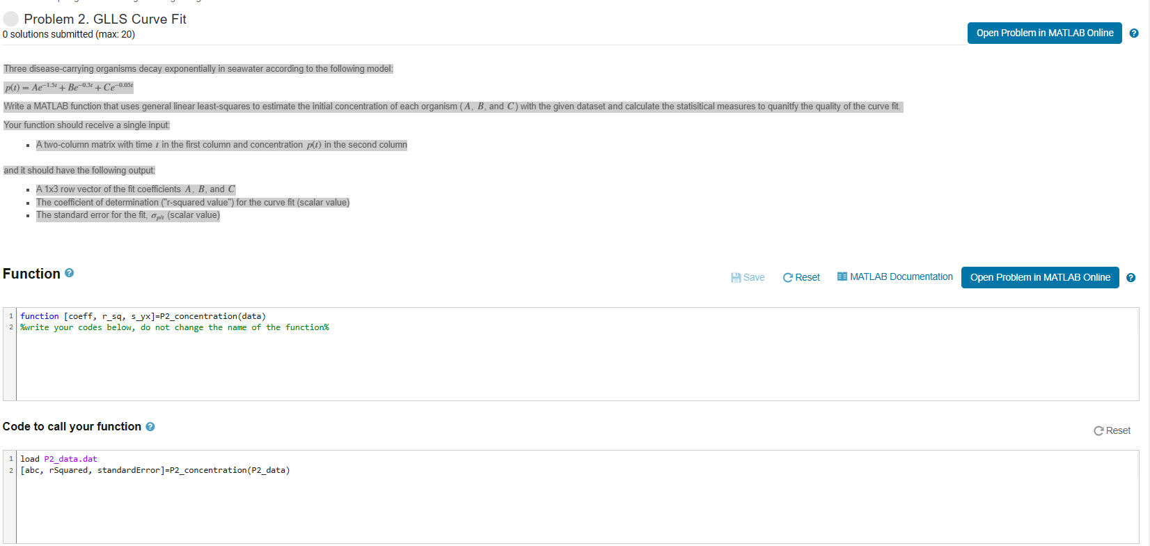  How do I solve thisProblem 2. GLLS Curve Fit 0 solutions
