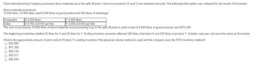 Chem Manufacturing Company processes direct materials up to the split off